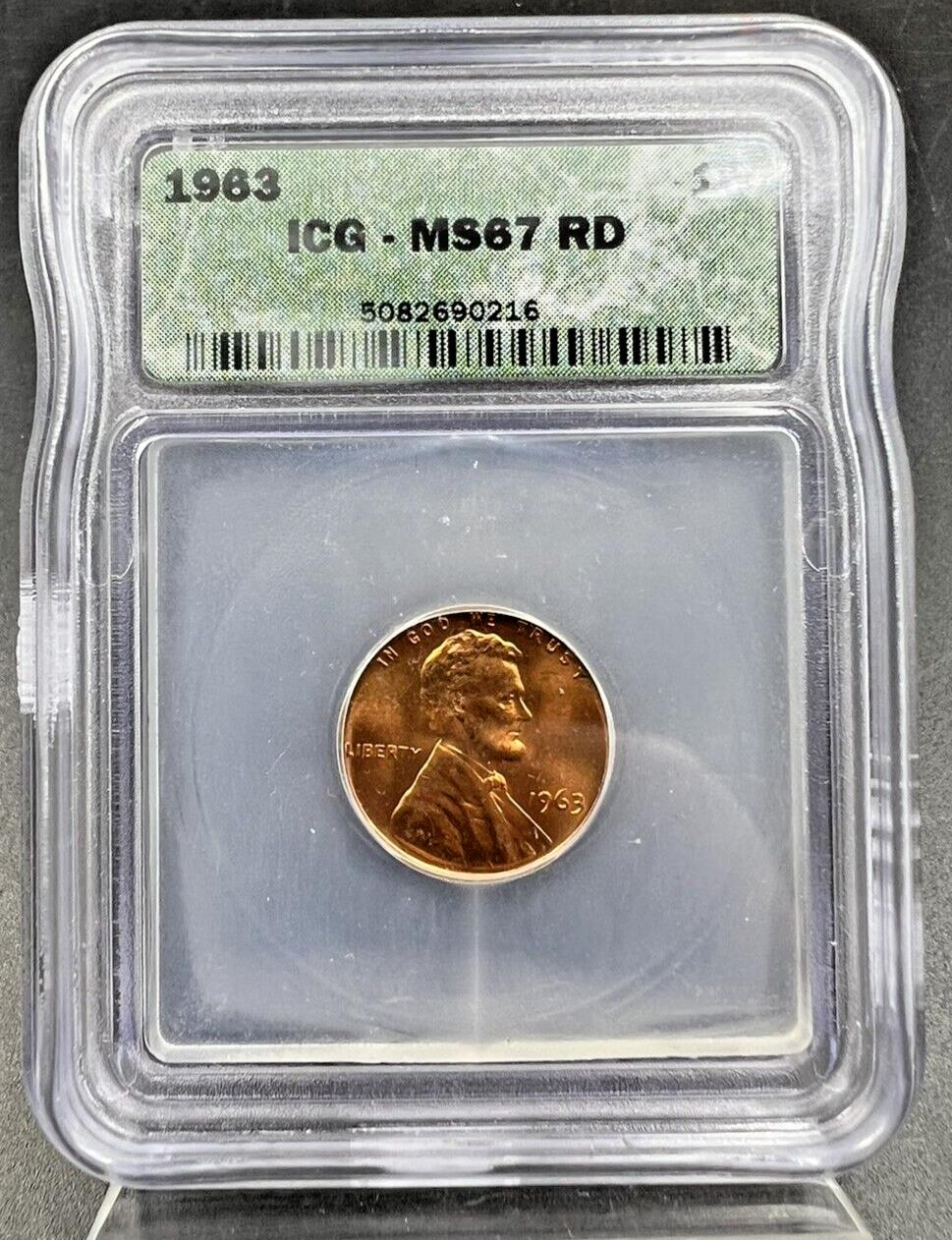 1963 1C Lincoln Memorial Cent Penny Coin MS67 RD Red ICG