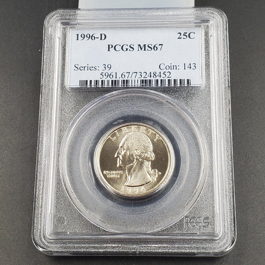 1996 D 25c Washington Clad Quarter Gem BU BUSINESS PCGS MS67 #2