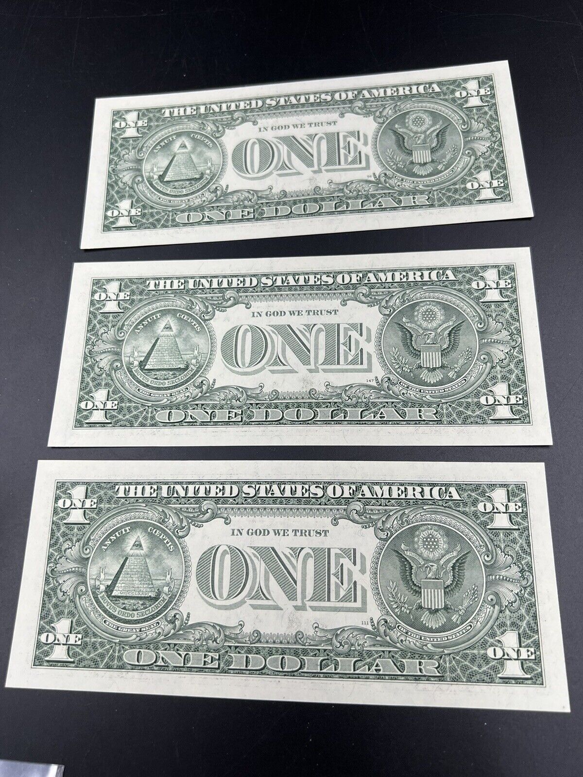 3 Consecutive 2006 $1 FRN SIXTUPLE REPEATER Serial Numbers 44444401-3 CH UNC