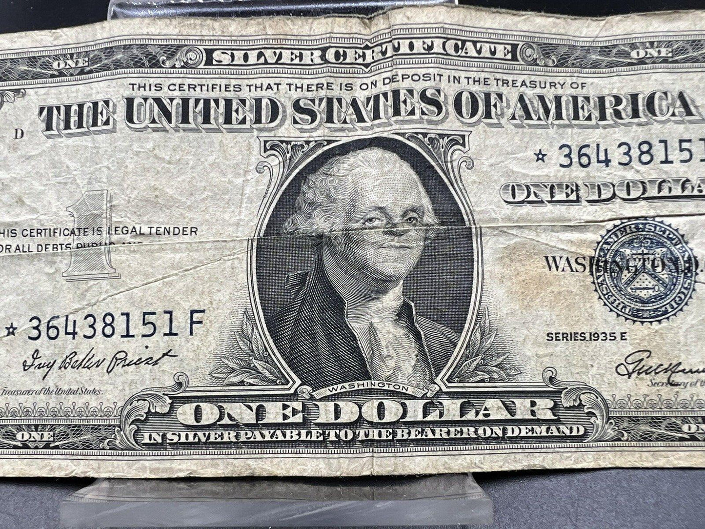 1935 E $1 US Silver Certificate Note Bill With Humorous fold G / VG circ
