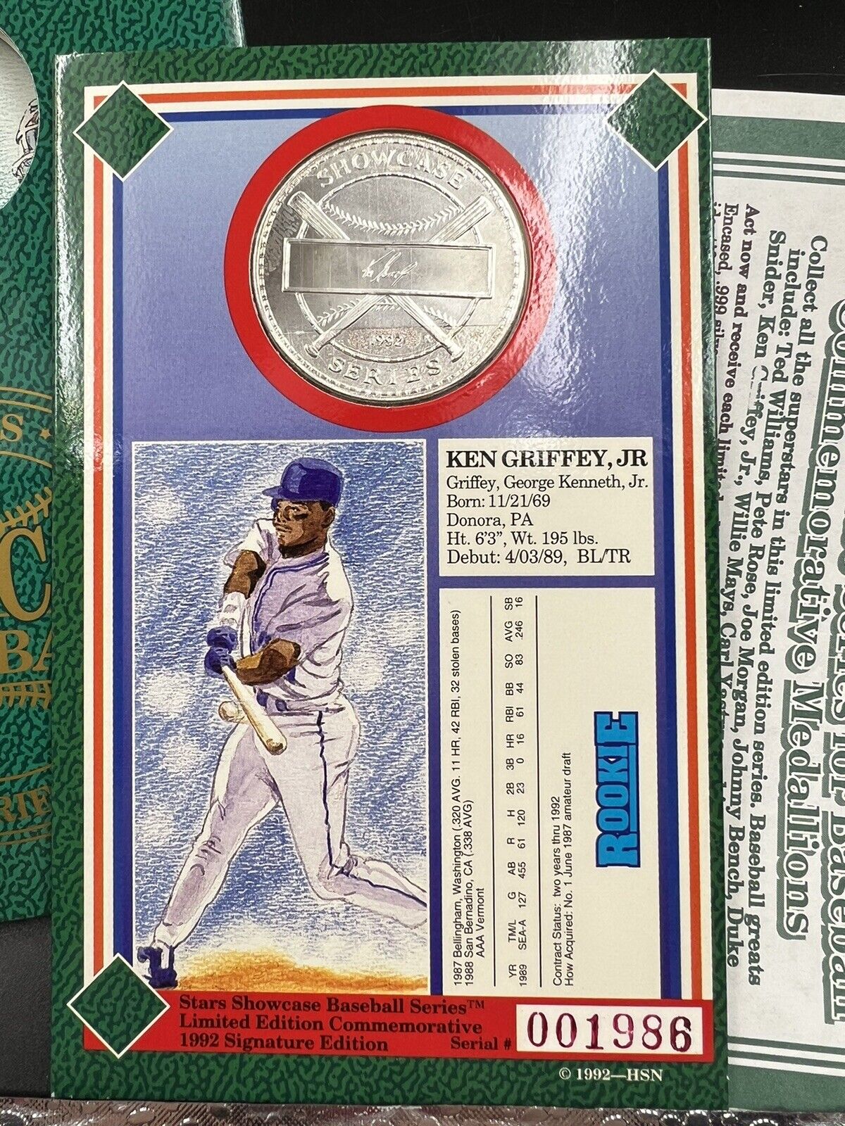 Ken Griffey Jr 1992 Stars Showcase .999 Silver Baseball Coin