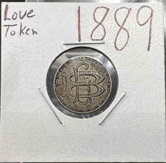 Love Token 1889 Liberty Seated 10c USA Dime Silver Coin BG intials