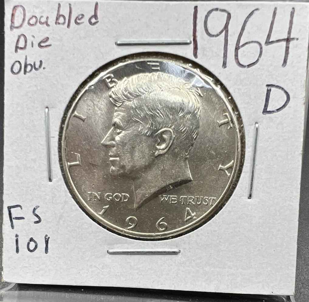 1964 D 50C Kennedy Half Dollar Coin BU UNC DDO Double Die OBV FS-101
