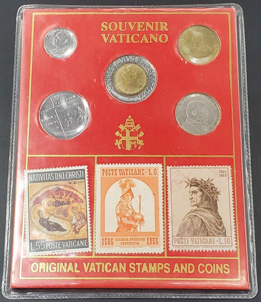 Vatican Souvenir 5 Coin and Stamp Set Unc Vintage Mint Set
