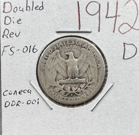 1942 D Washington Quarter CH AU FS-801 FS-016 DDR Double die reverse Variety