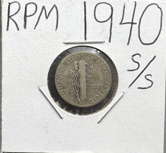 1940 S/S RPM Variety Mercury Silver dime coin VG circ
