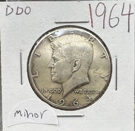 1964 P 50C Kennedy Half Dollar Coin AU DDO Double Die OBV Minor Variety #C