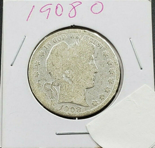 1908 O Barber Silver Half Dollar Polished Circulated 5-10% Die Rotation Error