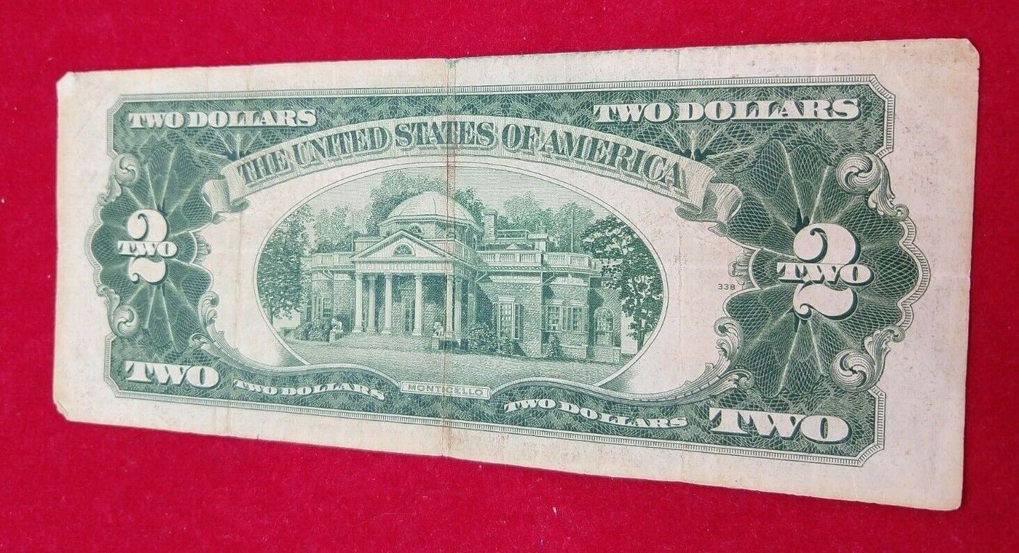 1928 F $2 United States Currency Legal Tender Note VG / F Double Repeat Serial #