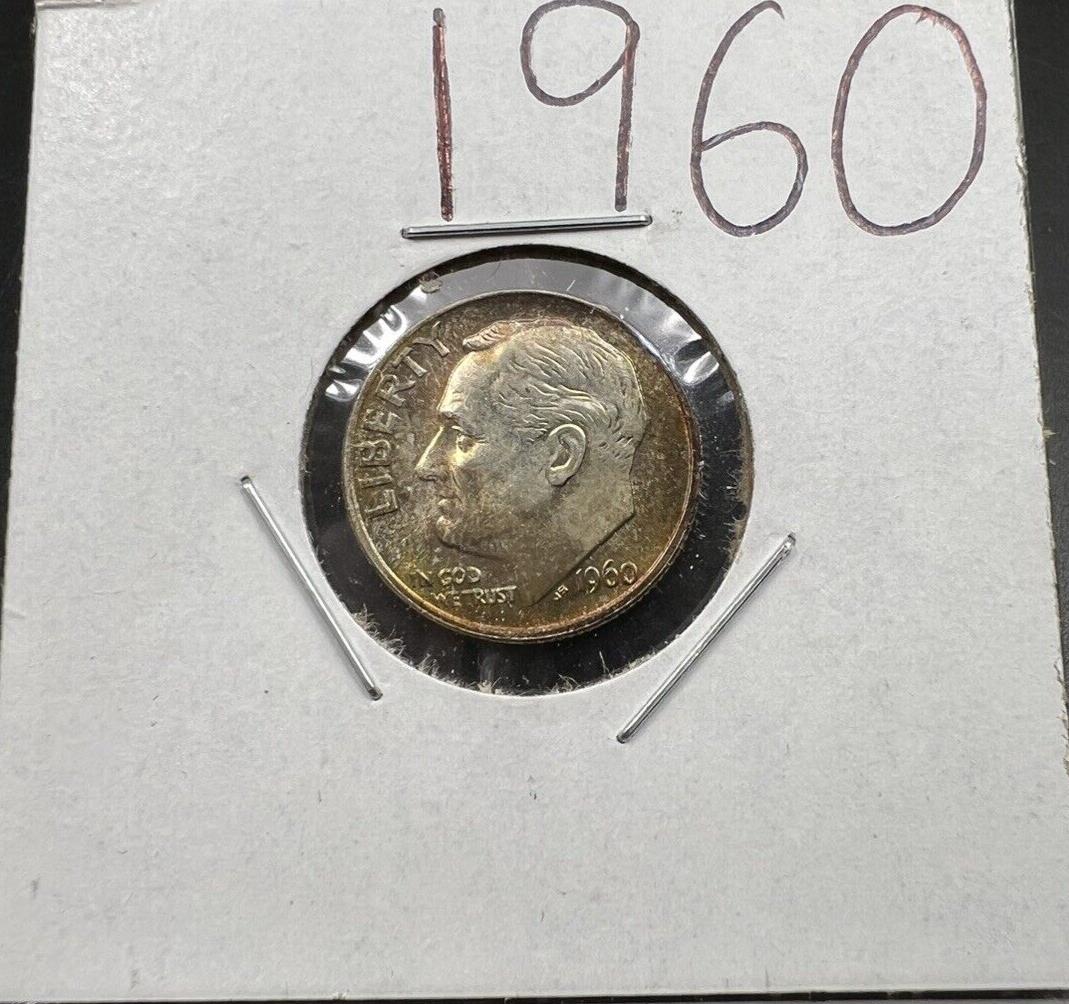 1960 P 10c Roosevelt Silver Dime Coin CH AU About UNC Neat Toning #AZ