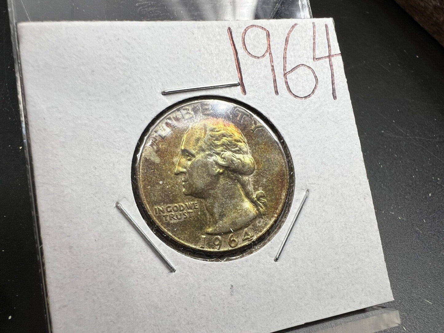1964 P 25c Washington Silver Quarter Coin neat toning XF / AU Circ