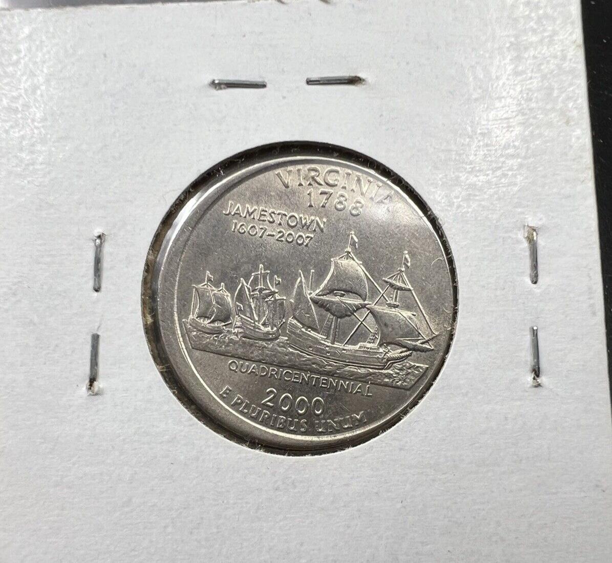 2000 25c Off Center Broadstrike Error Coin Virginia State Statehood Quarter AU