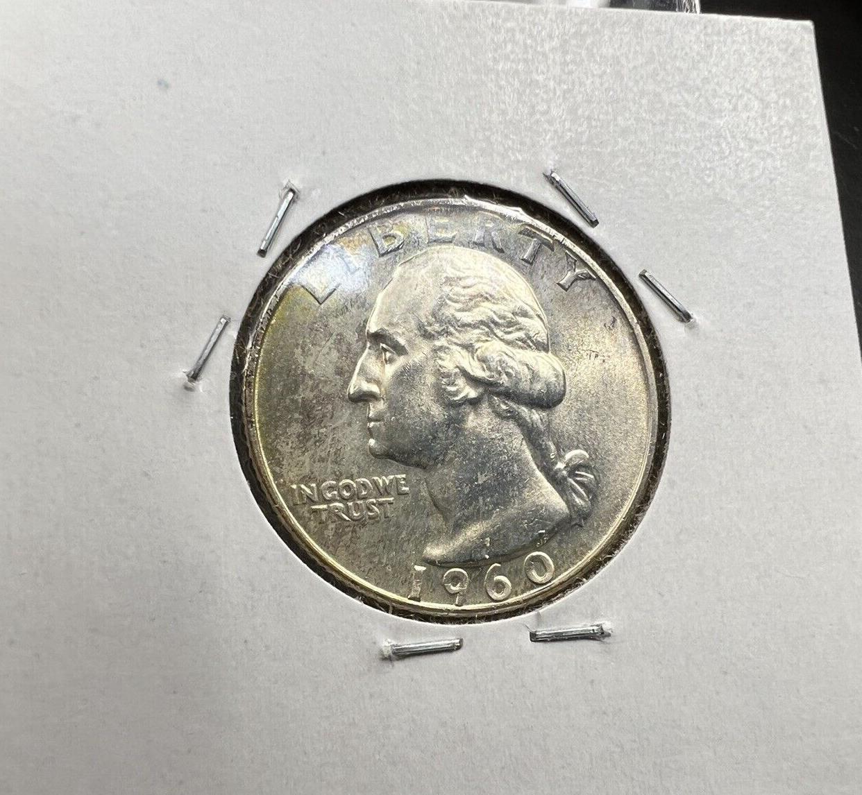 1960 D Washington Silver Quarter Coin UNC Some Toning
