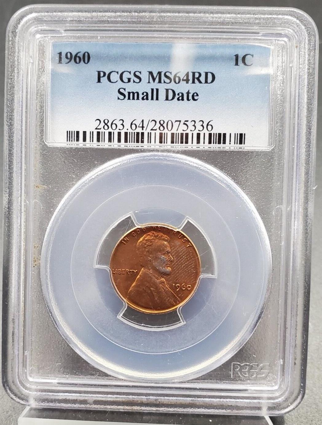 1960 P Lincoln Memorial Cent Penny Coin PCGS MS64RD Small Date Some Toning