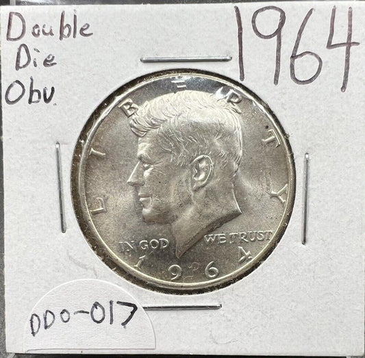 1964 P 50c Kennedy Silver Half Dollar DDO-017 Double Die Obverse