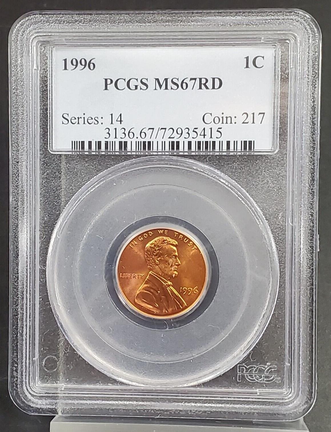 1996 P Lincoln Memorial Cent Penny Coin PCGS MS67 RD Gem BU Certified
