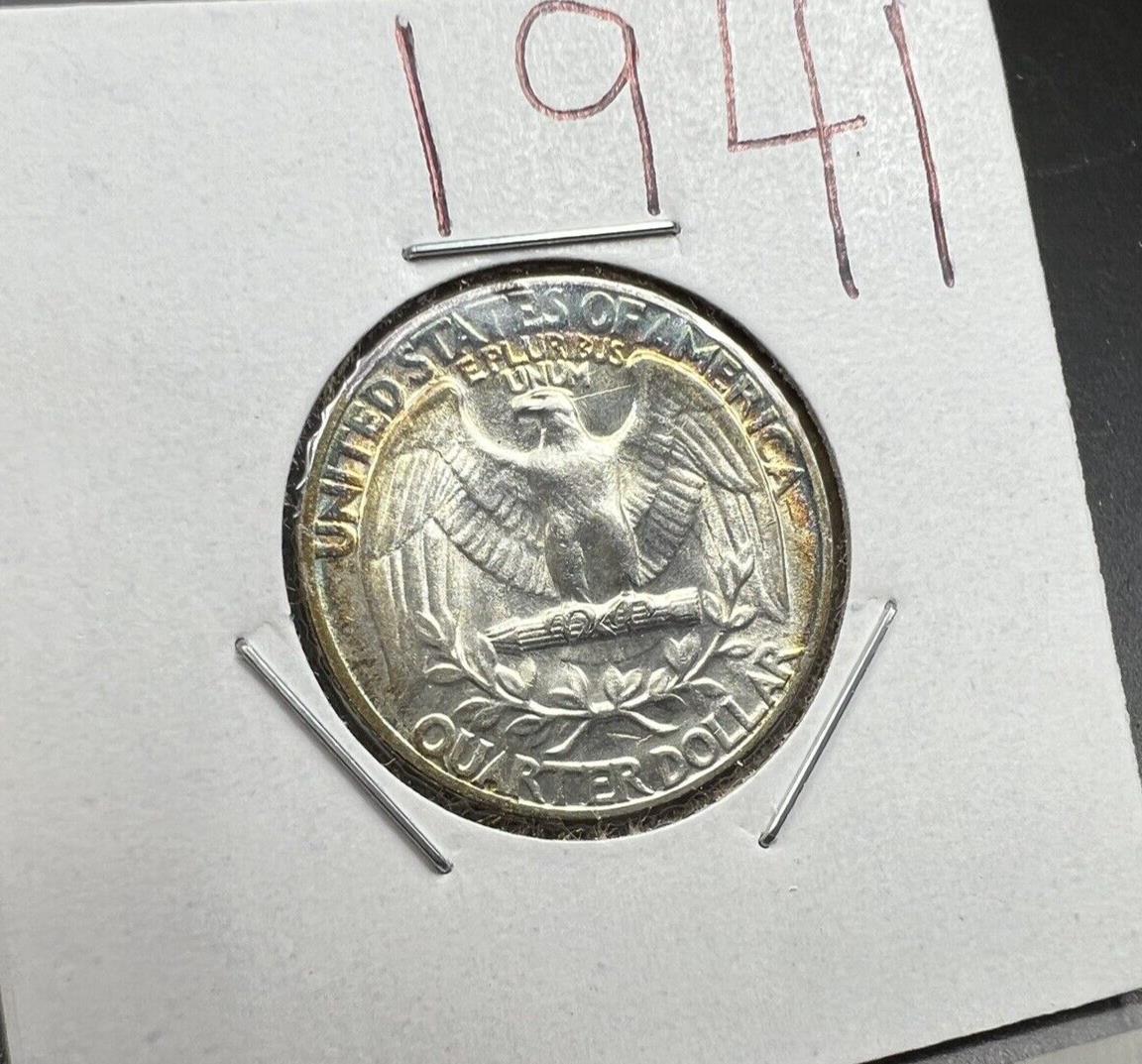 1941 P Washington Silver Quarter Coin Choice AU About UNC Nice Toning Toner