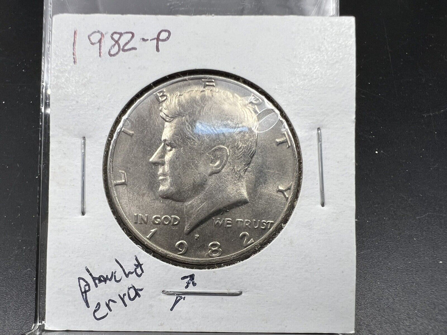 1982 P 50c Kennedy Clad Half Dollar Coin Planchet Flaw Error CH AU About UNC