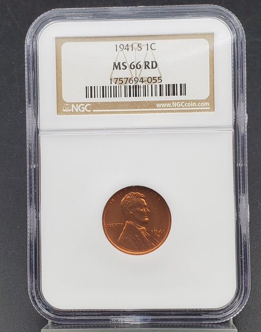 1941 S Lincoln Wheat Cent Penny Coin NGC MS66 RD RED #1