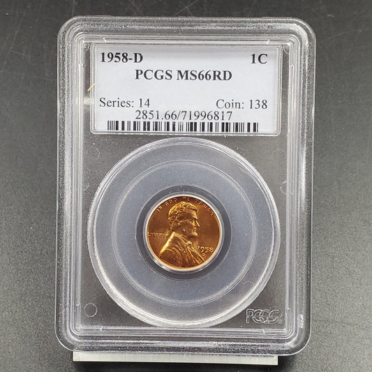 1958 D Lincoln Wheat Cent Penny Coin PCGS MS66 RD RED #2