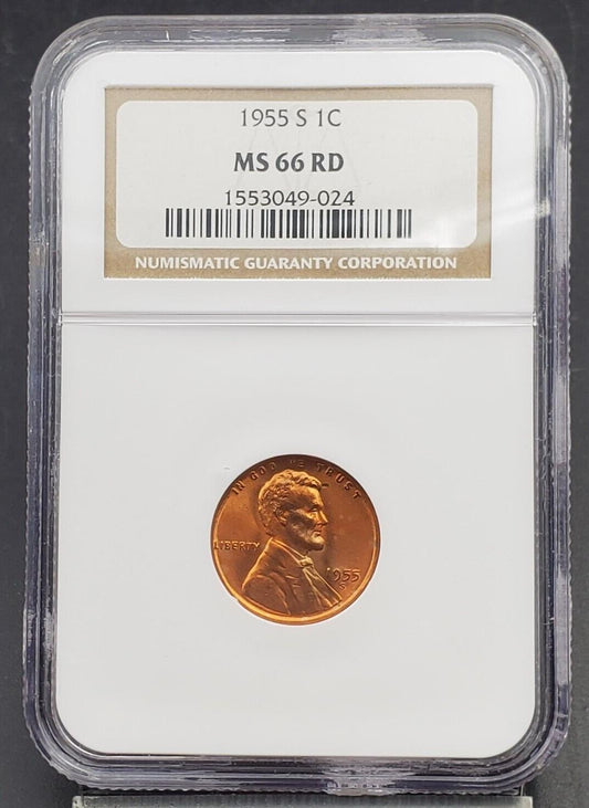 1955 S Lincoln Wheat Cent Penny Coin NGC MS66 RD RED #1