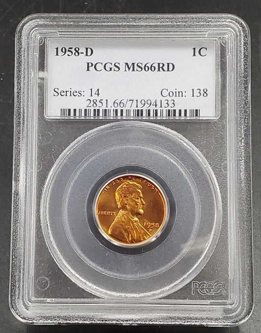 1958 D Lincoln Wheat Cent Penny Coin PCGS MS66 RD RED #1