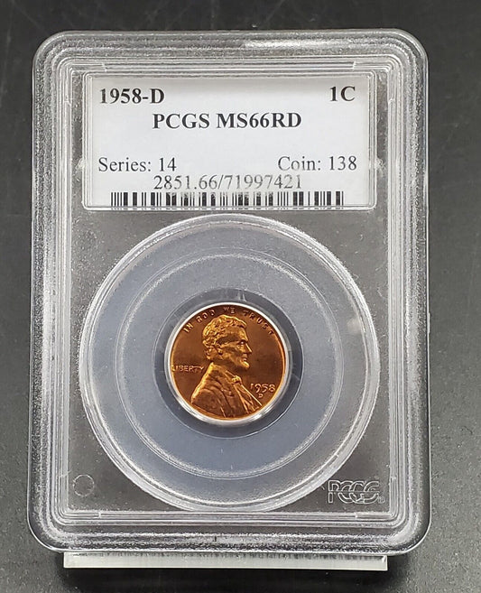 1958 D Lincoln Wheat Cent Penny Coin PCGS MS66 RD RED #3