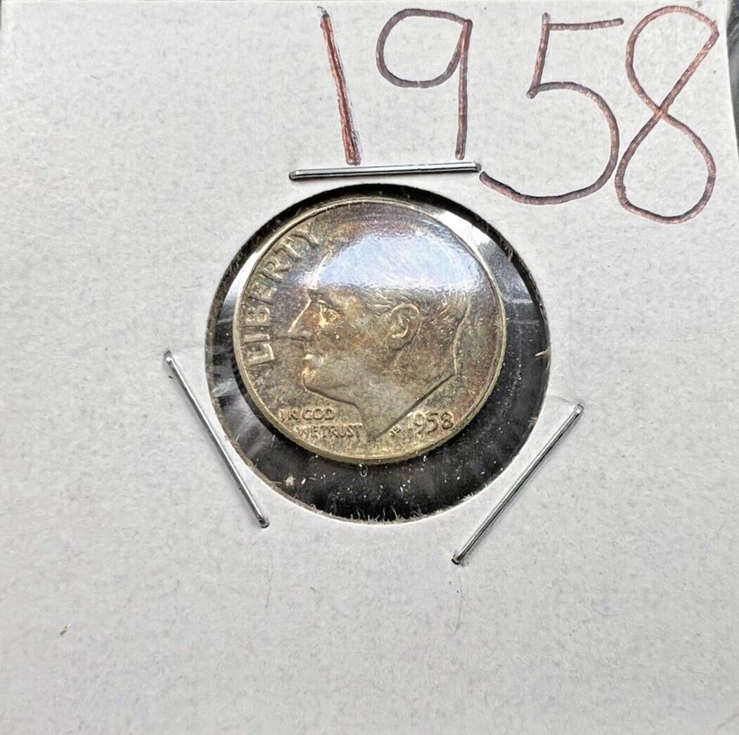 1958 P 10c Roosevelt Silver Dime Coin neat toning