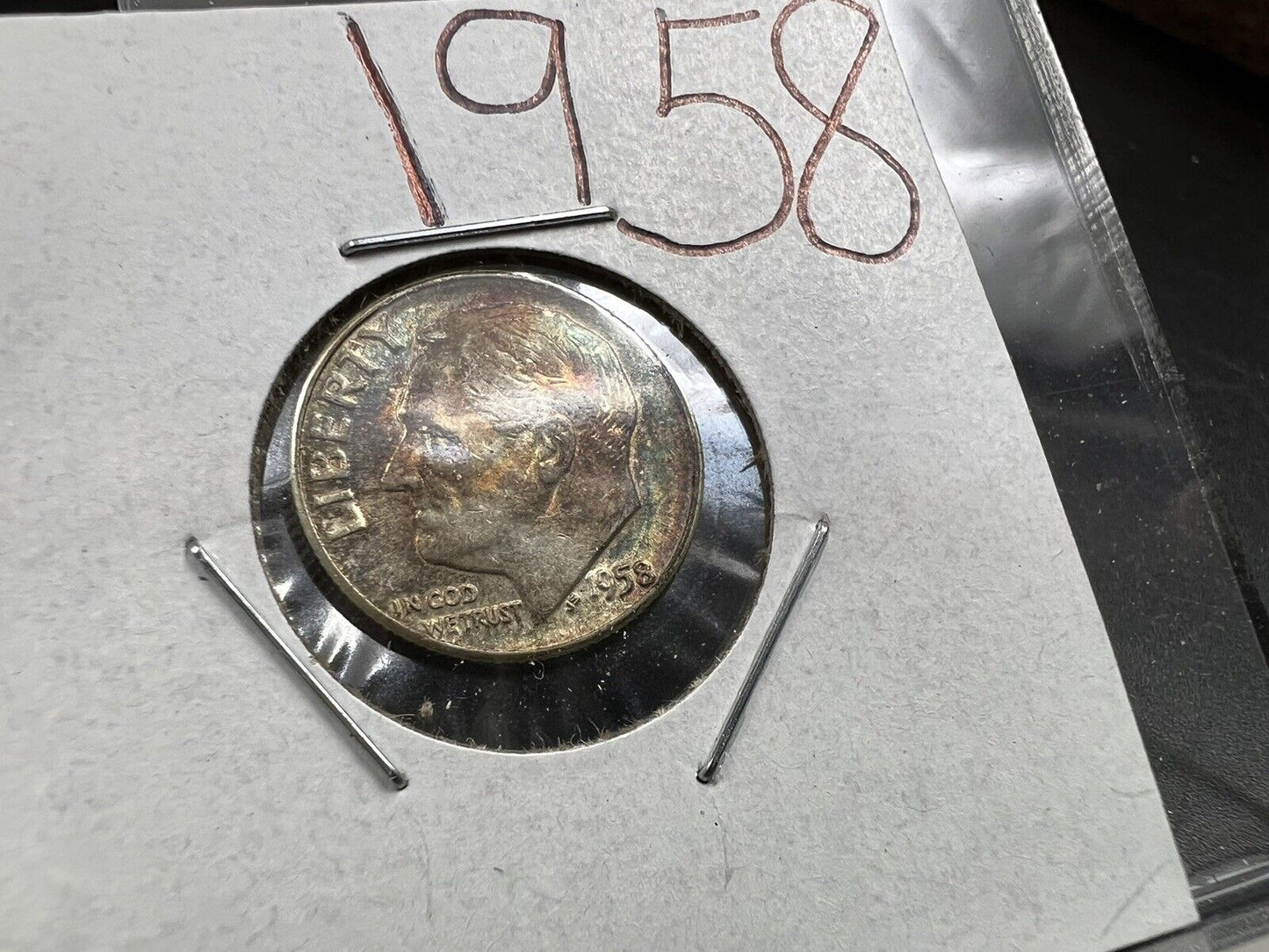 1958 P 10c Roosevelt Silver Dime Coin neat toning