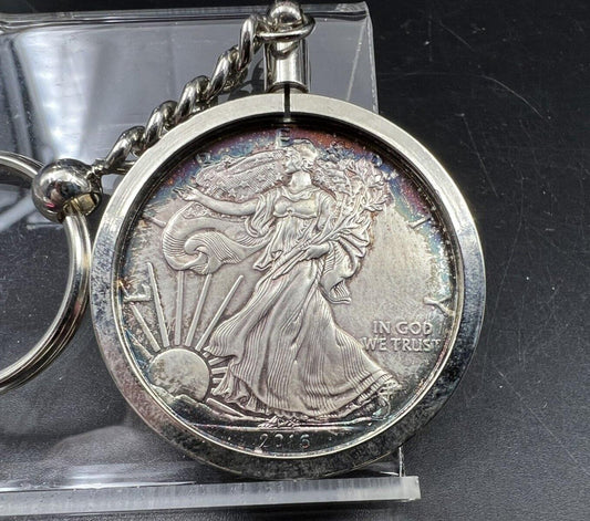 2016 1 OZ American Silver Eagle CH AU PQ Toning Toner in Key Chain Jewely