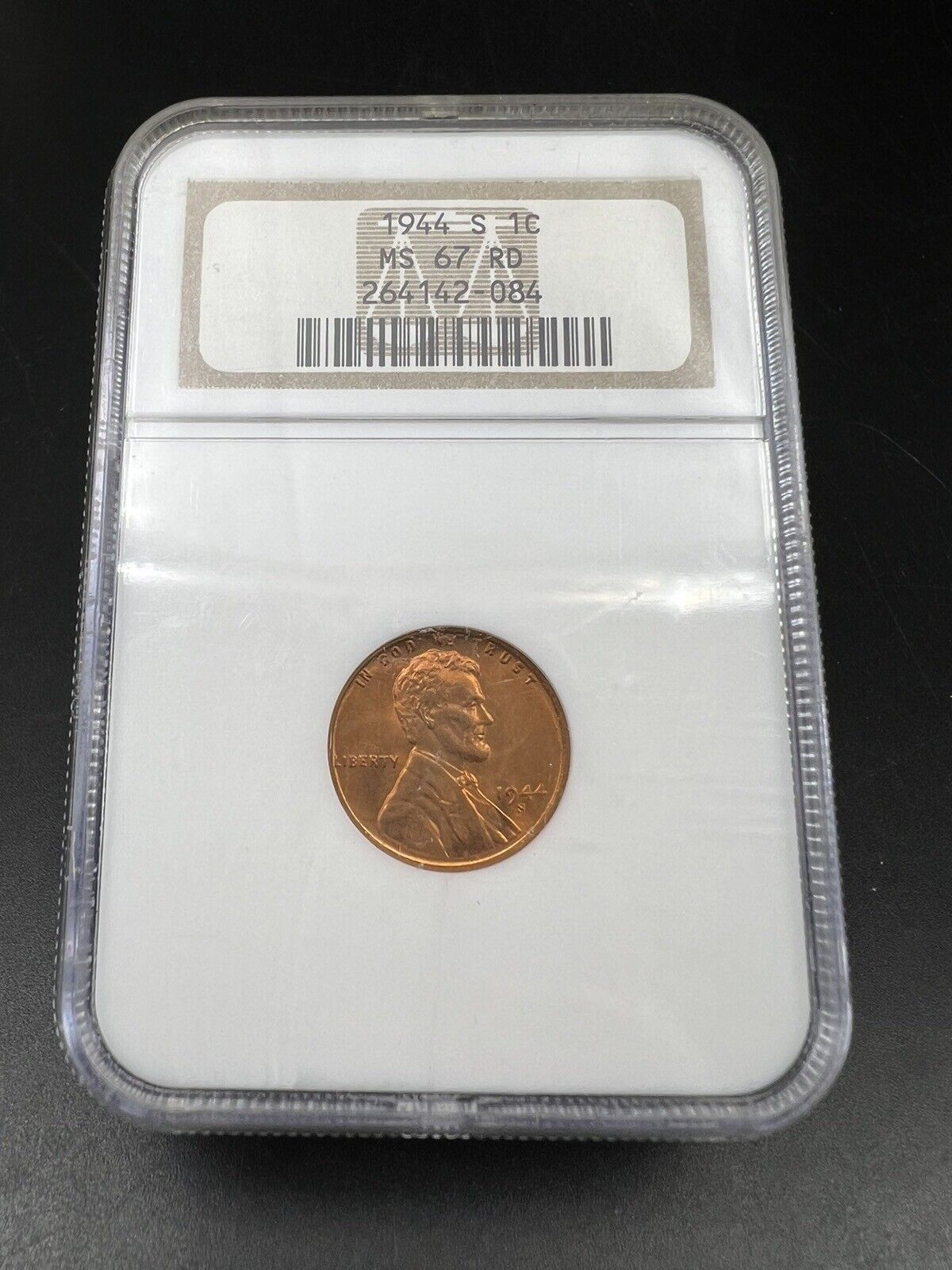 1944 S 1c Lincoln Wheat Cent Penny Coin NGC MS67 RD Gem BU Certified #084