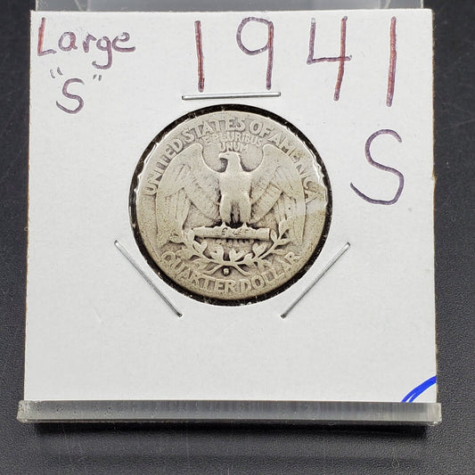 1941 S Washington Silver Quarter Coin Large S variety