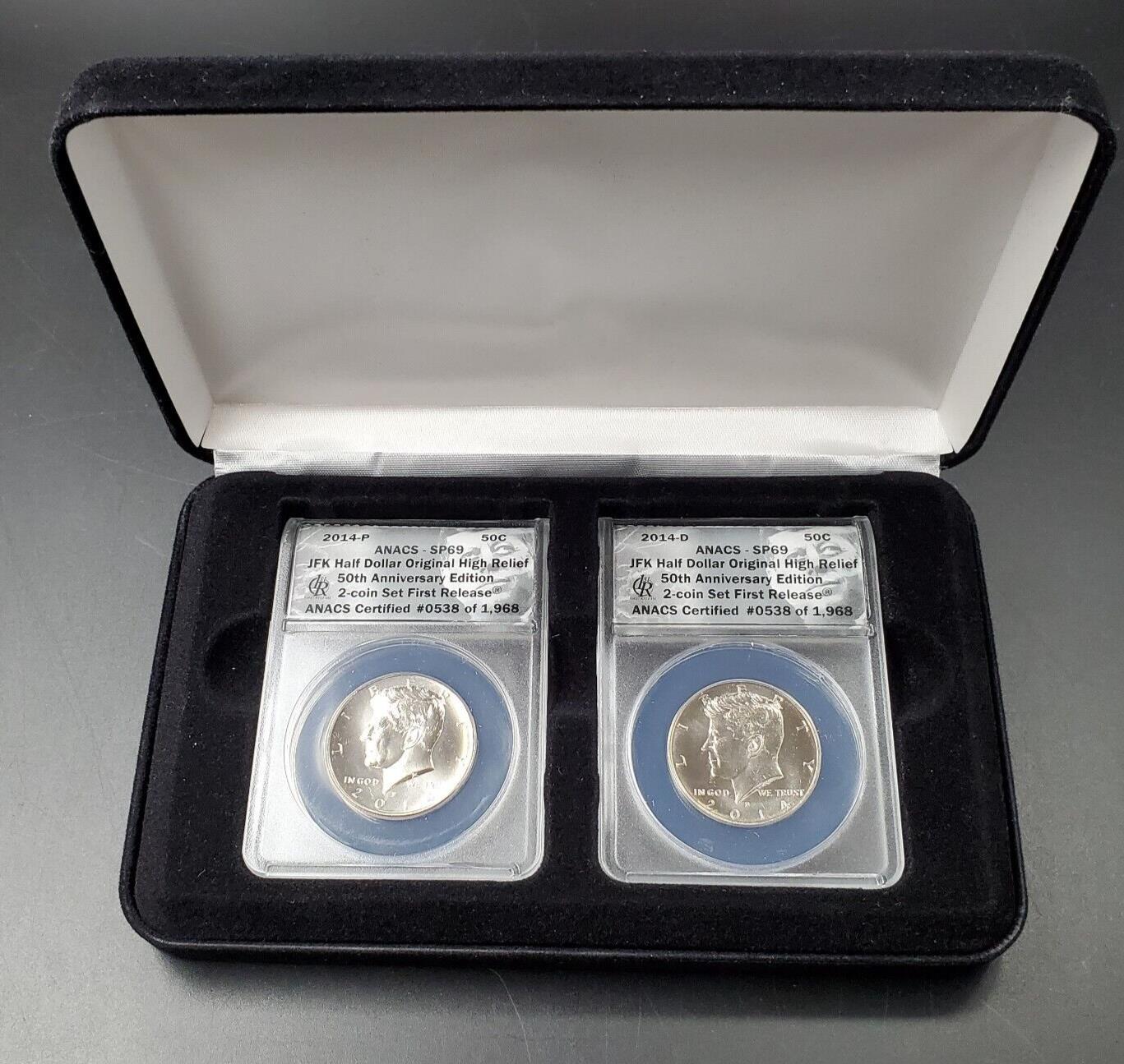 2014 P & D Kennedy Half Dollar High Relief ANACS SP69 First Release 2 coin set