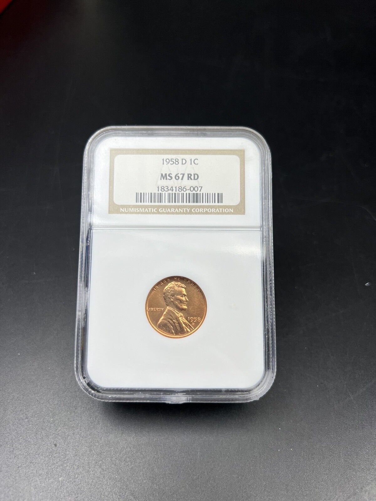1958 D 1c Lincoln Wheat Cent Penny Coin NGC MS67 RD Gem BU Certified #007