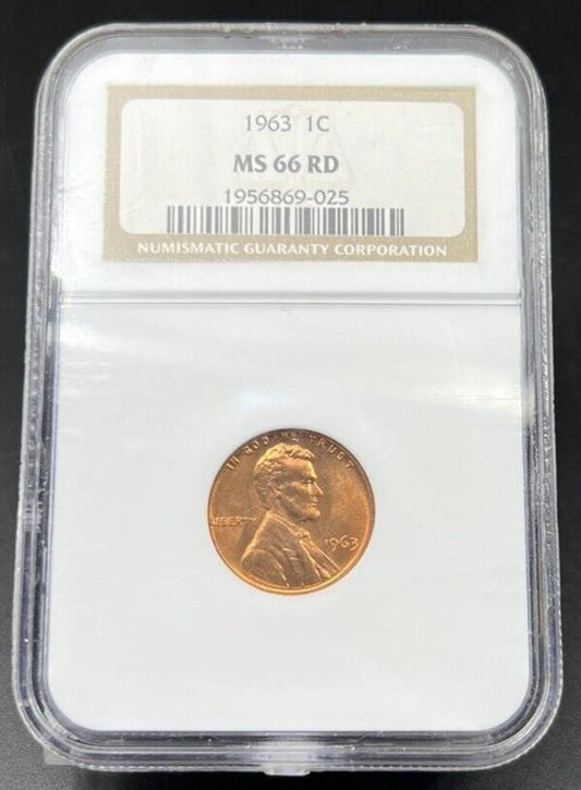 1963 P 1c Lincoln Memorial Cent Penny Coin NGC MS66 RD Gem BU Certified #025