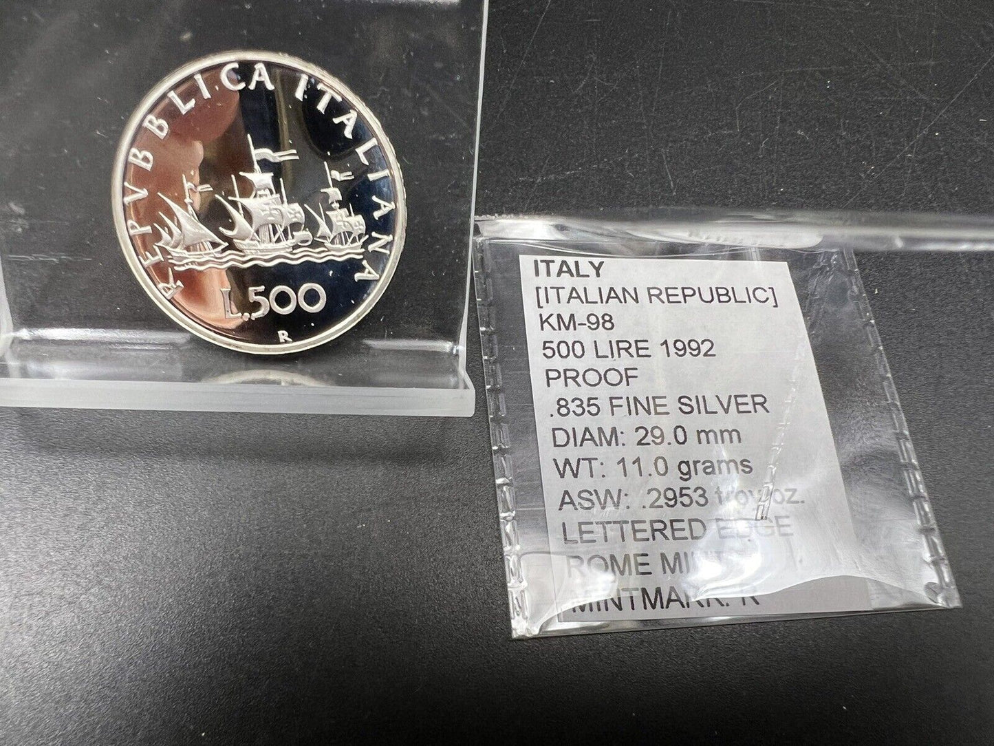 1992 500 Lire Caravelle Gem Proof Silver Italy Coin