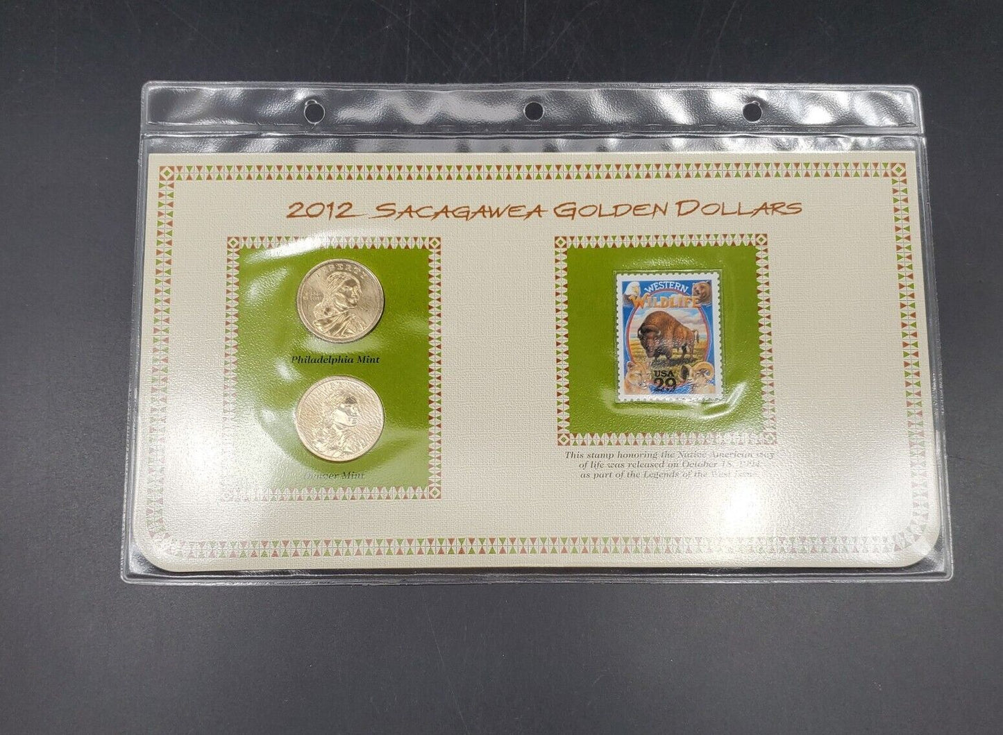 2012 P & D Sacagawea Gold Native Dollars & 1994 USA 29C Stamp Uncirculated