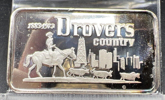 1973 Drovers Country Bank of Chicago Switzerland 1 oz silver Art Bar CH UNC Tone