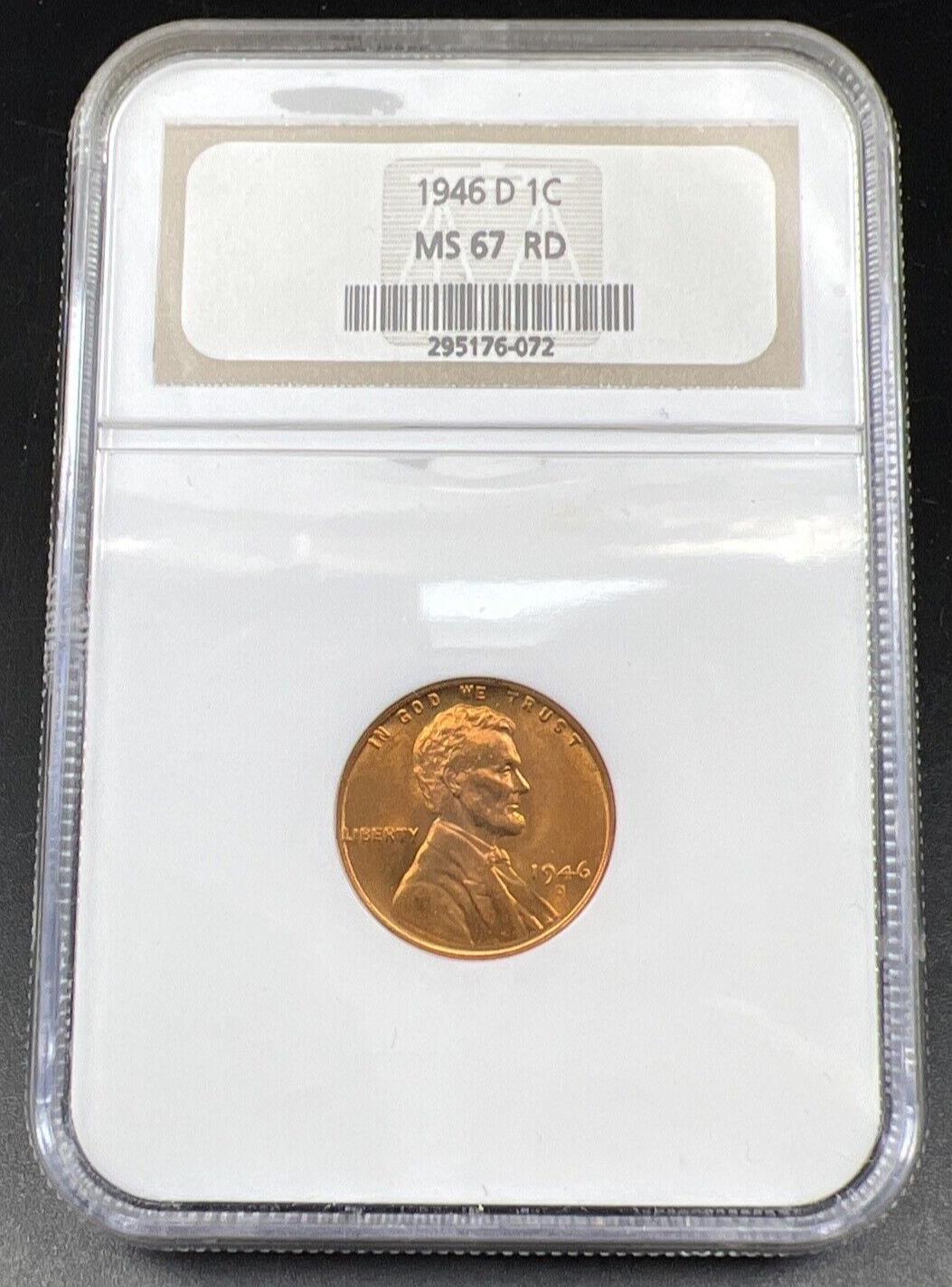1946 D Lincoln Wheat Cent Penny Coin MS67 NGC Red RD Brown Label Gem BU #072