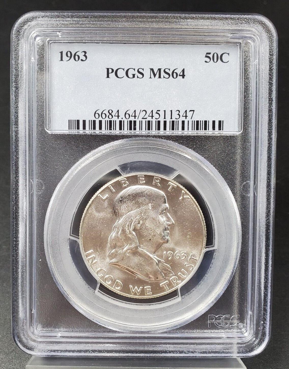 1963 P Franklin Silver Half Dollar Coin PCGS MS64 Choice BU Certified