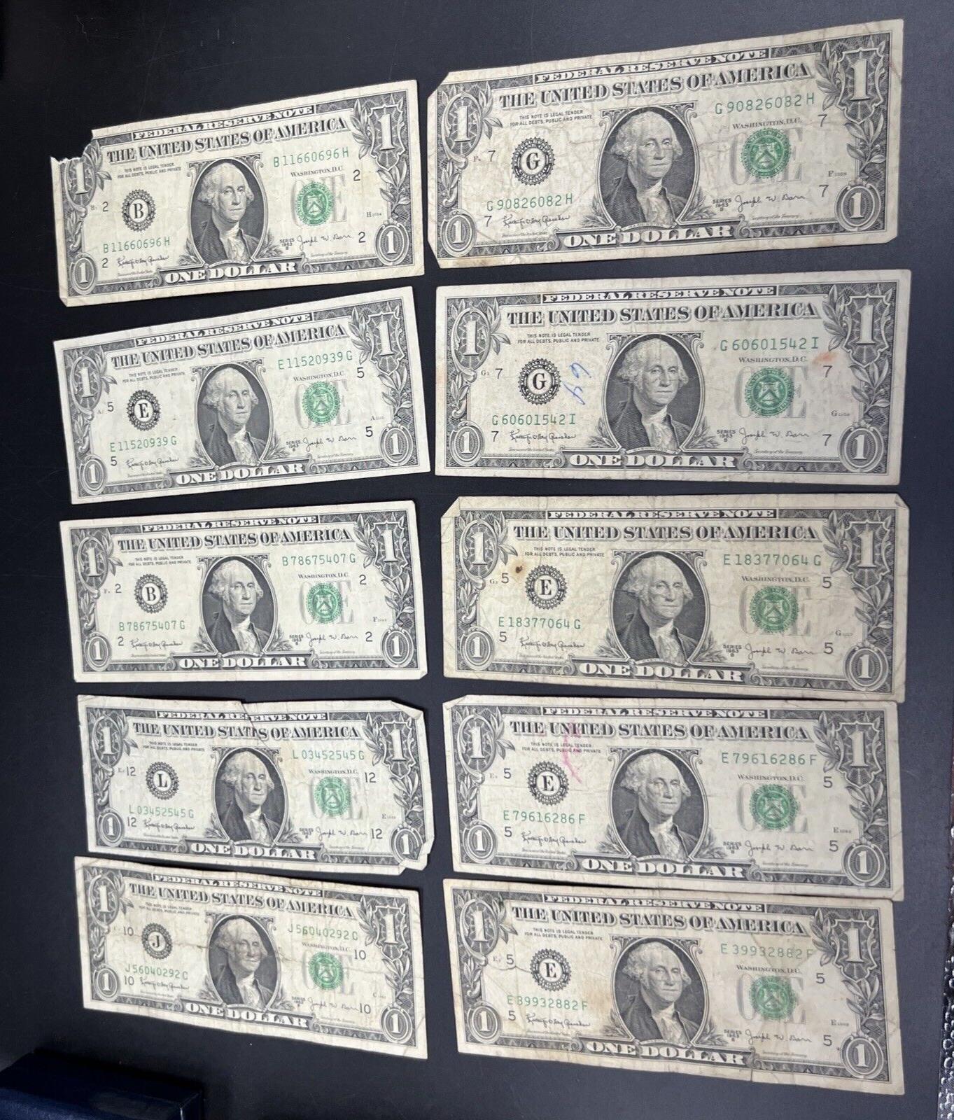 Lot of 10 1963 B $1 Barr Series Federal Reserve Note Bills Green Seal Very Circ