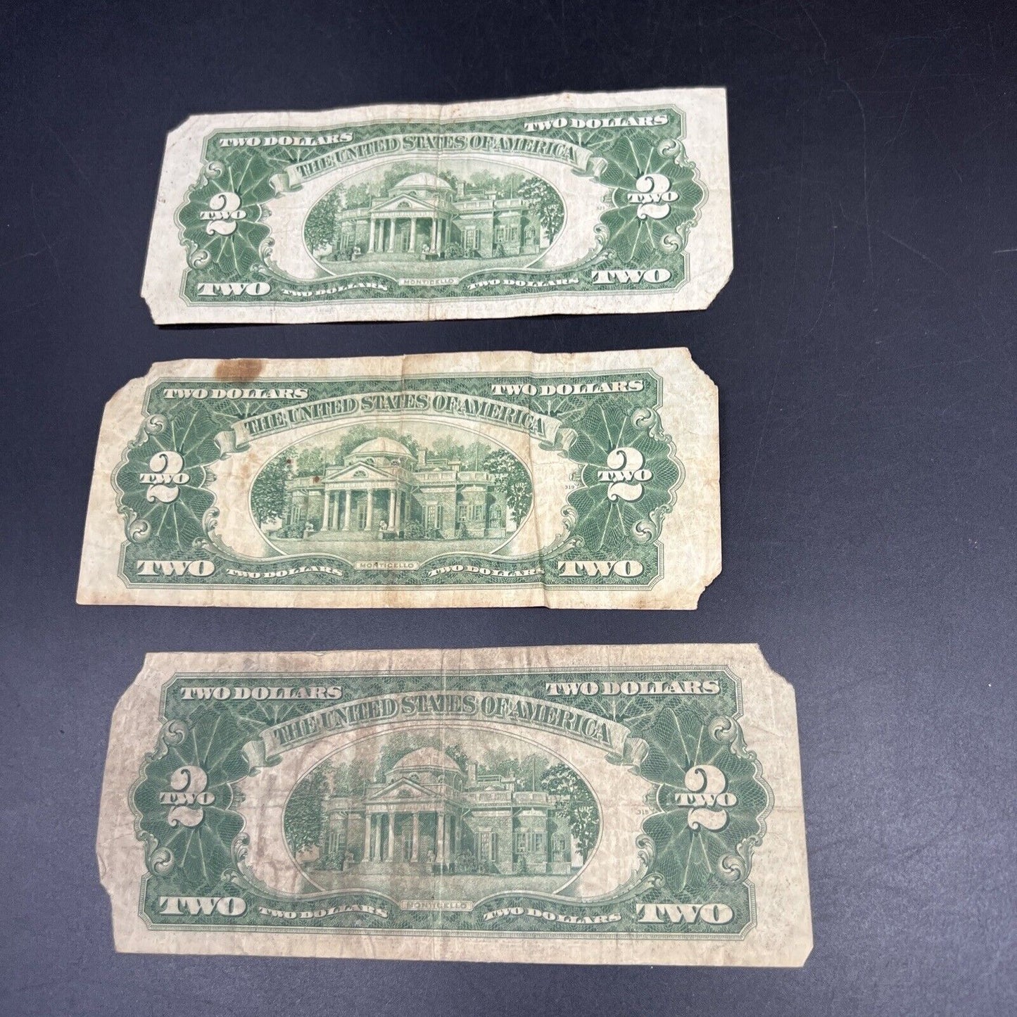 Lot of 3 1928 $2 Red Seal Legal Tender Note Bills Cull Neat Serial #s
