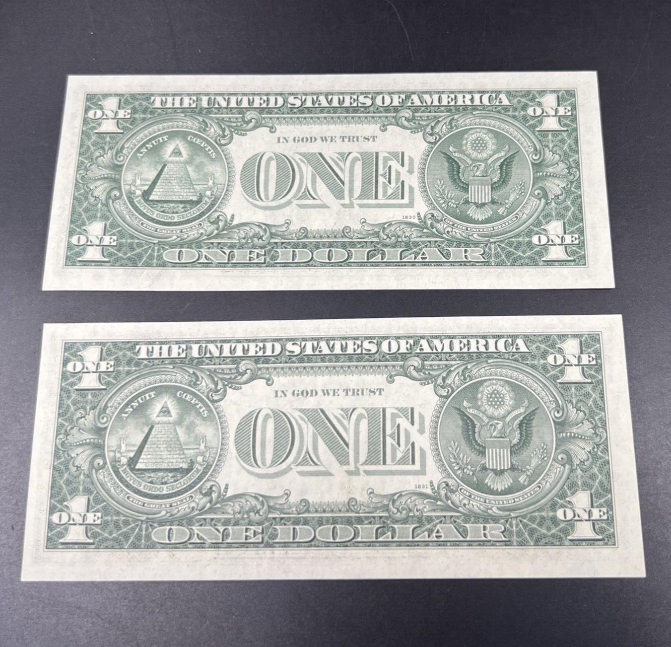 2 Consecutive Bills Lot 1974 FRN $1 Federal Reserve Note Bill CH UNC One Dollars