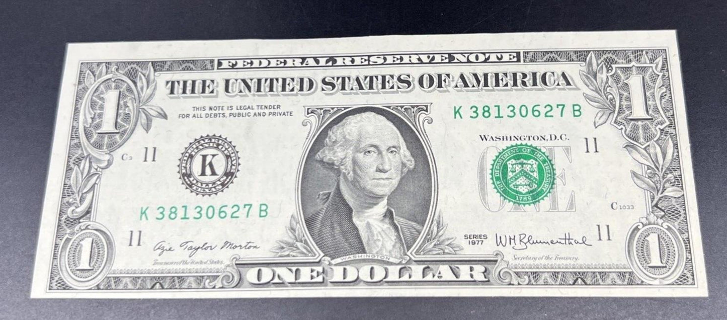 1977 $1 FRN Federal Reserve One Dollar Note Bill CH Unc US Paper Money Currency