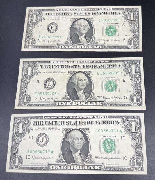 3 Note Set Lot 1963 $1 FRN Federal Reserve Notes Letter Type Set Circ