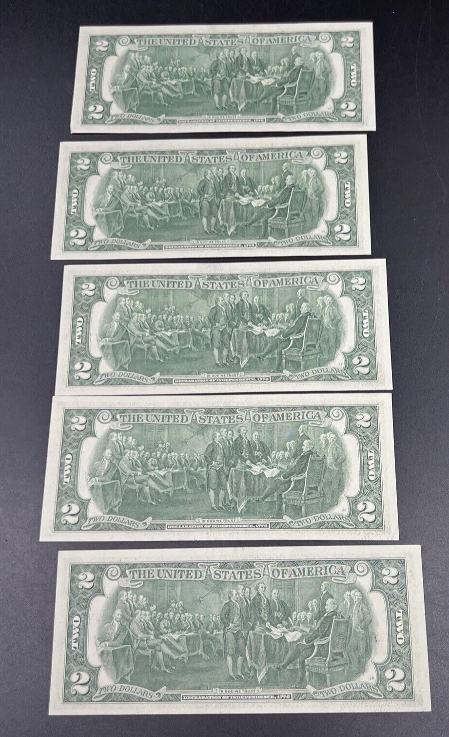 5 Consecutive 1976 $2 FRN Federal Reserve Note Bills CH UNC St Louis District