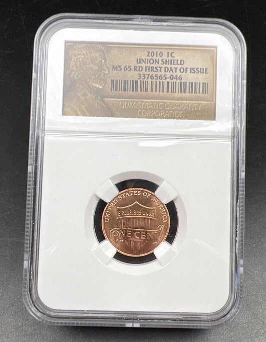 2010 P 1c Lincoln Shield Cent Penny Coin MS65 RD NGC FDC First Day Ceremony #046