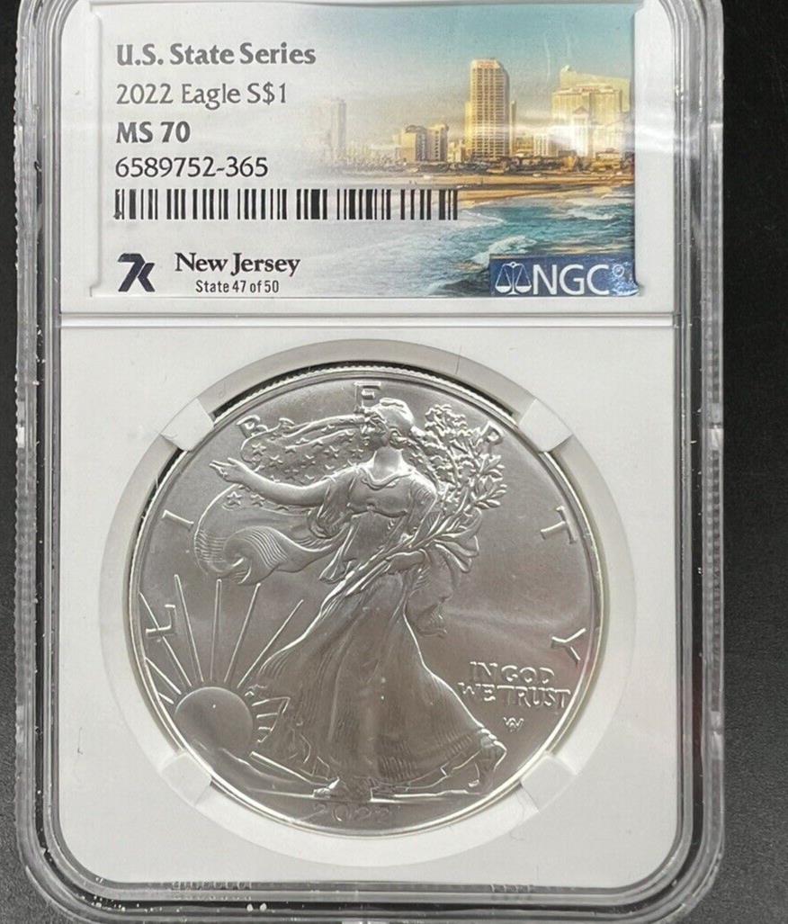 2022 T2 ASE American Silver Eagle Coin MS70 NGC State Series New Jersey GEM BU