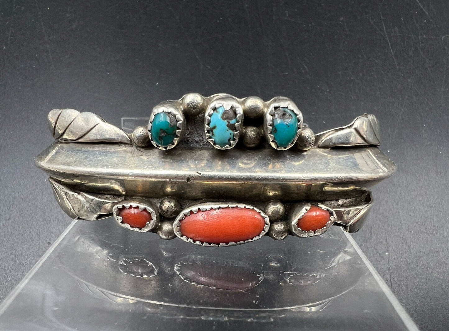 50.5 Gram Sterling Silver Authentic Native American Bracelet w/ Turquoise Used