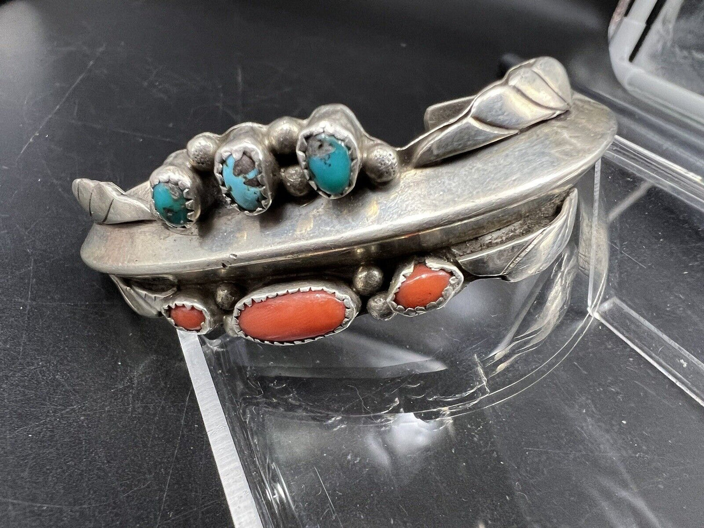 50.5 Gram Sterling Silver Authentic Native American Bracelet w/ Turquoise Used